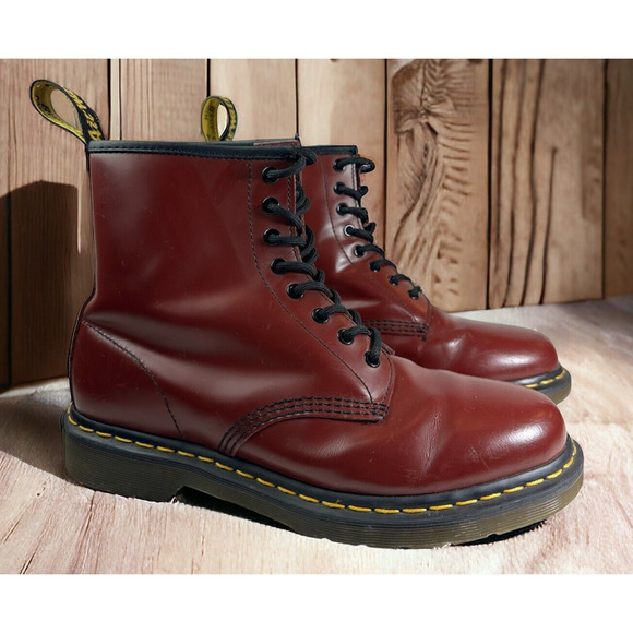 Doc Dr. Martens 1460 Leather Boots Cherry Red Lace Up US Women's Size 10 Men's 9 - Picture 15 of 16